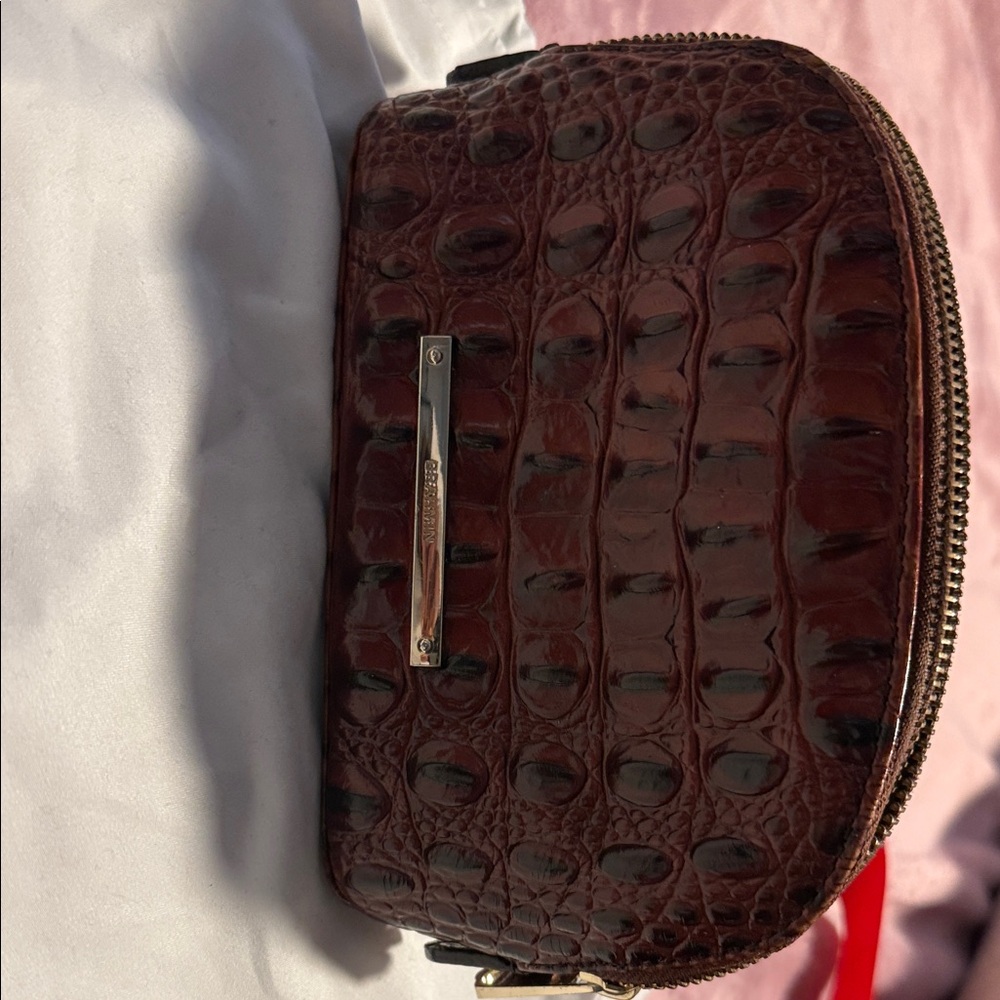 Brahmin Crocodile Embossed Brown Leather Pouch